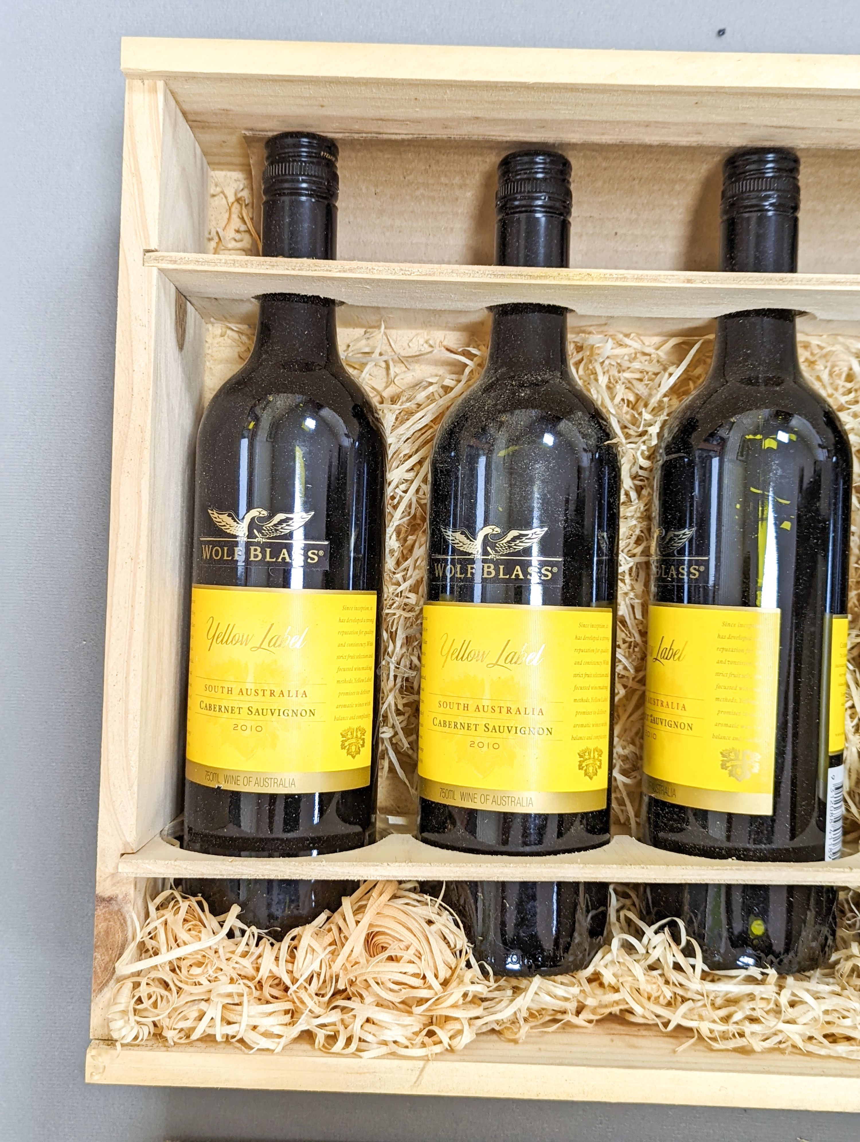 10 bottles of wine - 8 Wolf Blass yellow label Cabernet Sauvignon 2010, and two other bottles